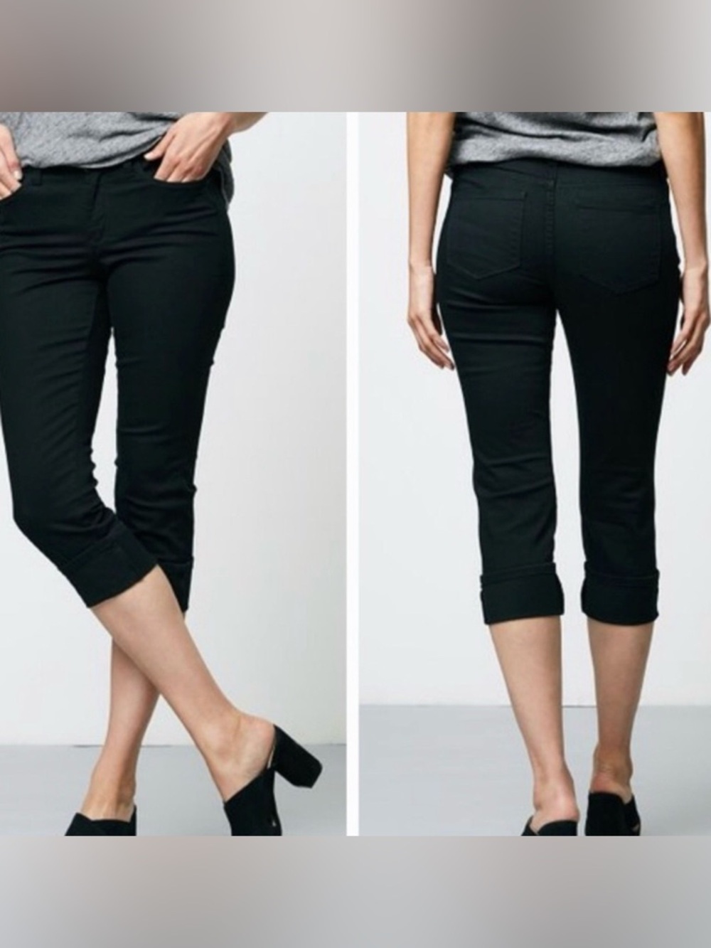 NYDJ Women's Black Wide Cuff Capri Jeans